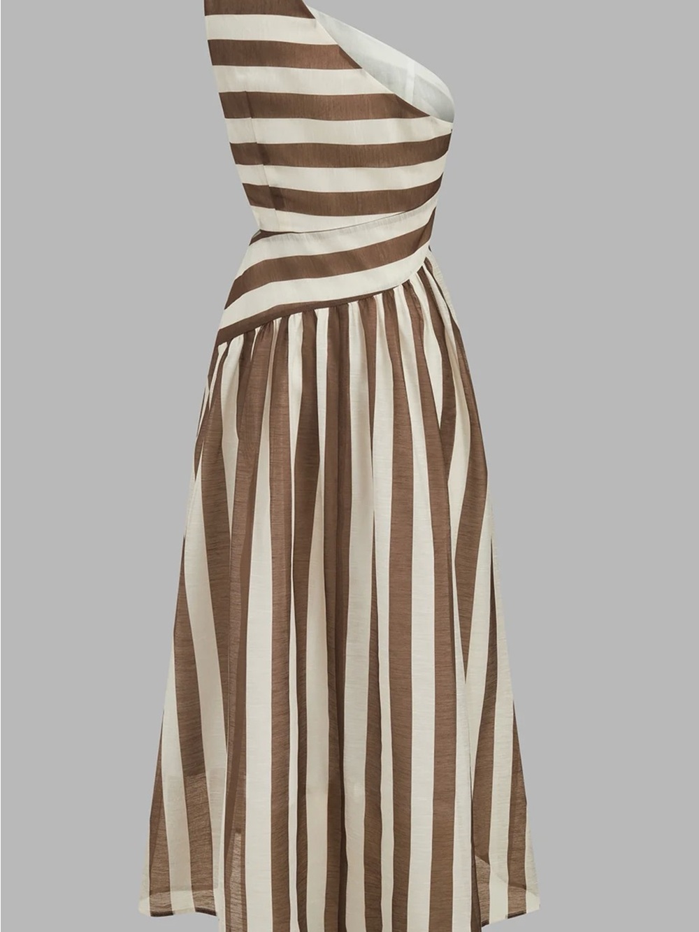 Commense One-Shoulder Striped Ring Detail Midi Dress in Brown and White - XL - Picture 4 of 9